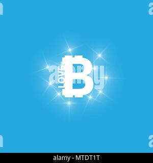 I love Digital bitcoins symbol with light effect on transparent backgraund. Stock Vector