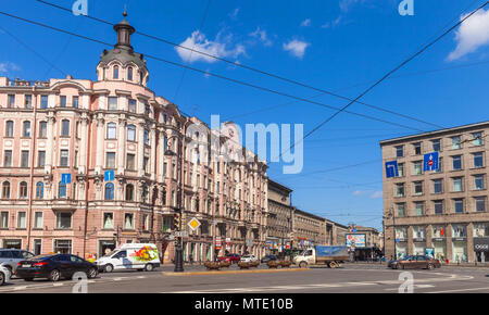 St.Petersburg, Russia - May 23, 2015: Square of Leo Tolstoy, located in Petrogradsky district of St. Petersburg, at intersection of Kamennoostrovsky P Stock Photo