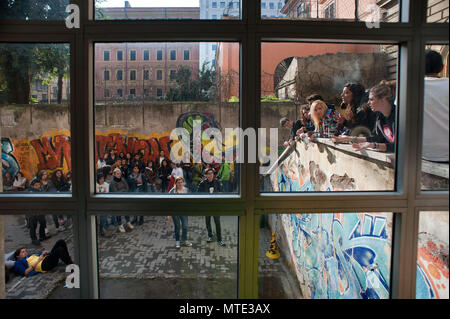 Rome. 'Machiavelli' high school occupied by students who protest against government cuts on education. Italy. Stock Photo
