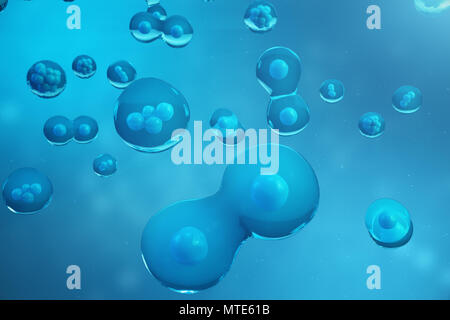 3D Rendering human or animal cells on blue background. Concept Early stage embryo Medicine scientific concept, Stem cell research and treatment Stock Photo