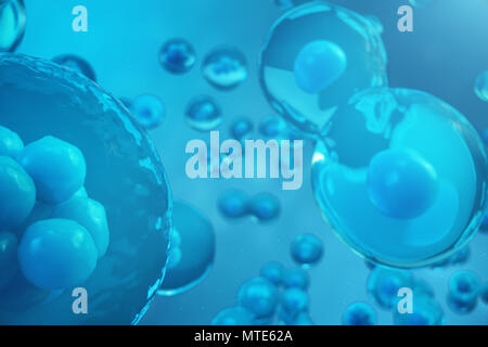 3D Rendering human or animal cells on blue background. Concept Early stage embryo Medicine scientific concept, Stem cell research and treatment Stock Photo