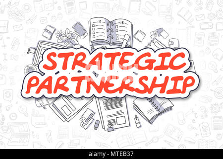 Strategic Partnership - Cartoon Red Text. Business Concept. Stock Photo