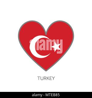 Turkey flag romance love heart shaped vector icon Stock Vector