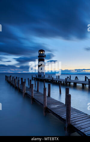 Lighthouse at dusk, Lake Neusiedl, Podersdorf, Burgenland, Austria Stock Photo
