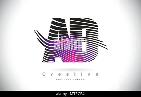 AD A D Zebra Texture Letter Logo Design With Creative Lines and Swosh in Purple Magenta Color Vector. Stock Vector