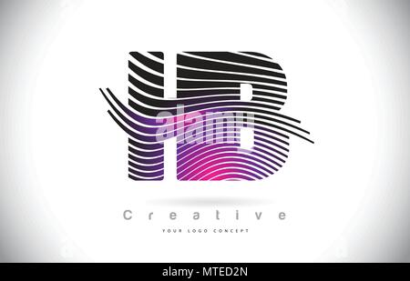 HB H B Zebra Texture Letter Logo Design With Creative Lines and Swosh in Purple Magenta Color Vector. Stock Vector