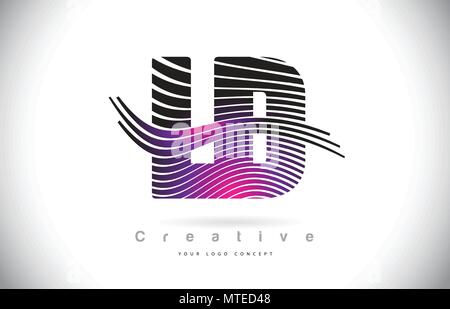 LD L D Zebra Texture Letter Logo Design With Creative Lines and Swosh in Purple Magenta Color Vector. Stock Vector