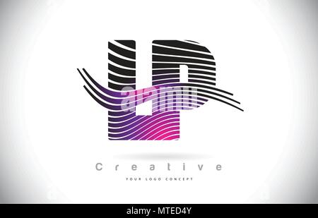 LP L P Zebra Texture Letter Logo Design With Creative Lines and Swosh in Purple Magenta Color Vector. Stock Vector