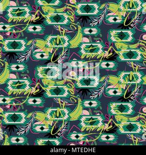 Eclectic exotic jungle plant tropical palm pattern. Seamless vector nature wallpaper. Stock Vector