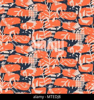 Brush bold texture overlay effect seamless blue and red pattern. Stock Vector