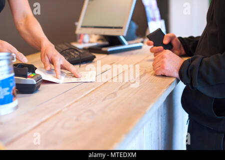 Reception in the veterinary clinic. Execution of documents. Copy space Stock Photo