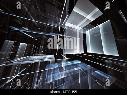 Abstract future technology background - computer-generated 3D image. Fractal art: glass room or street of surreal city with light effects. Hi-tech or  Stock Photo