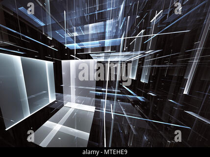 Abstract future technology background - computer-generated 3D image. Fractal art: glass room or street of surreal city with light effects. Hi-tech or  Stock Photo