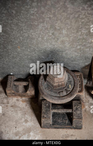 Pakenham Watermill, interior, last working watermill in Suffolk U.K. Stock Photo