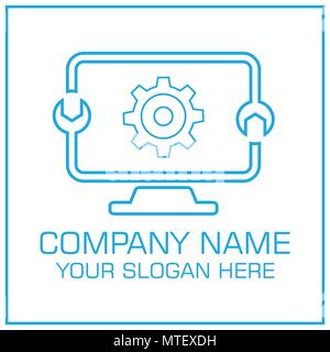 PC Computer Repair Service Logo Template Design Digital Blue Vector Stock Vector