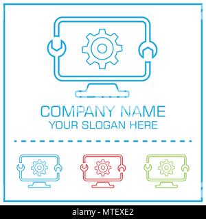 PC Computer Repair Service Logo Template Design Digital Bundle Vector Stock Vector