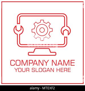 PC Computer Repair Service Logo Template Design Digital Red Vector Stock Vector