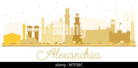 Alexandria Egypt City Skyline Golden Silhouette. Vector illustration. Simple flat concept for tourism presentation, banner, placard or web site. Stock Vector