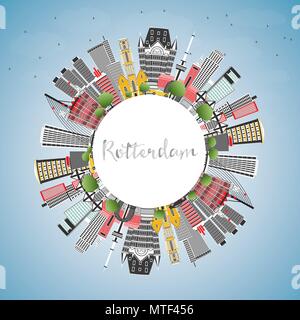 Netherlands Skyline with Gray Buildings, Blue Sky and Reflections