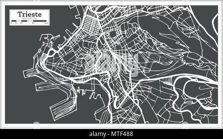 Trieste Italy City Map in Retro Style. Outline Map. Vector Illustration. Stock Vector