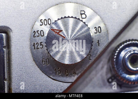 Scale settings on the old camera close-up. Macro. Stock Photo