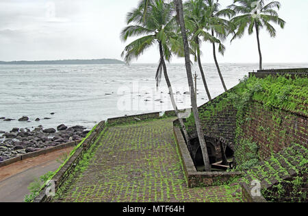 Mandovi River side structures and sea view of Portuguese period Reis Magos Fort in Goa, India. Stock Photo