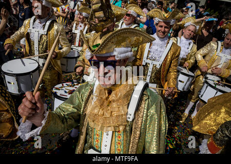 A parade of drummers on Nevsky Prospect during the celebration of St. Petersburg's City Day, Russia May 27, 2018 Stock Photo