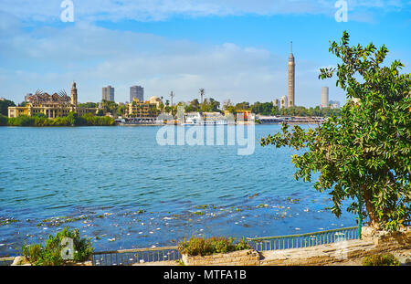 Panorama of Corniche embankment of Nile river with a view on hotels and ...