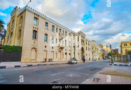 CAIRO, EGYPT - DECEMBER 24, 2017:  The facade of Ewart Hall - the cultural center, located in scenic mansion next to Midan Tahrir square, on December  Stock Photo
