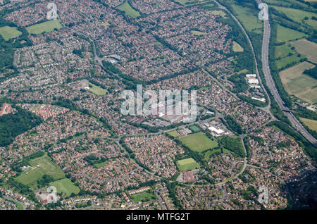 Aerial view of the housing estates of Lower Earley in Reading, Berkshire. Mostly built in recent decades, the housing provides homes for workers both  Stock Photo