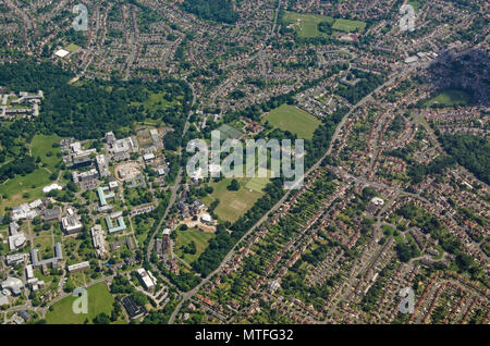 Aerial view of the University of Reading, Whiteknight Campus in the southern part of the town in Berkshire.  Viewed on a sunny summer day. Stock Photo