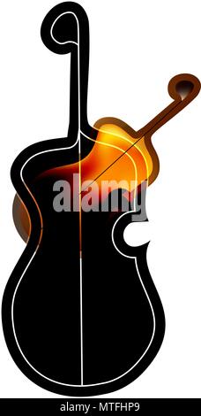 Art object stylized image of the guitar in the Gothic style. Fiery rock guitar. Stock Vector
