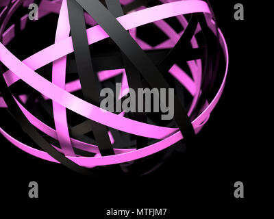 Abstract 3D render of luminous purple geometric lines and layered ...