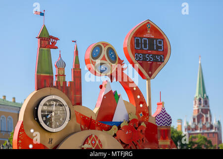 Watches, leading a countdown of time left before the start of the World Cup 2018 in Russia (Moscow, Manezhnaya Square). Stock Photo
