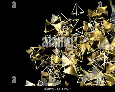 Abstract background with triangular and pyramidal gold particles Stock Photo