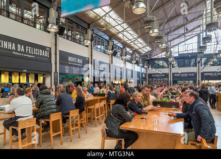 Cafes and bars in the Time Out Market food hall, Mercado da Ribeira, Lisbon, Portugal Stock Photo