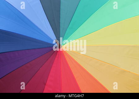 Colorful Rainbow Umbrella closeup view. Bright colors Stock Photo