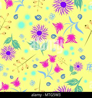 Seamless floral pattern. Modern abstract bright colorful style. Hand drawn,  - stock. Background or wallpaper, pattern for fabric or textile Stock Photo