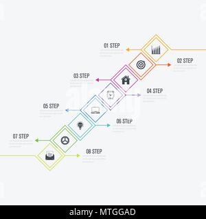 Vector illustration infographics 8 options. Data and information visualization. Dynamic infographics stylish geometric. element for design business in Stock Vector
