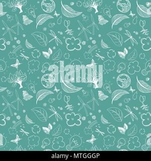 Seamless ecologic green doodles full vector illustrations Stock Vector