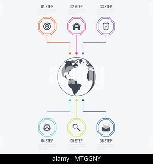 Vector illustration infographics six options. Data and information visualization. Dynamic infographics stylish geometric. element for design business  Stock Vector