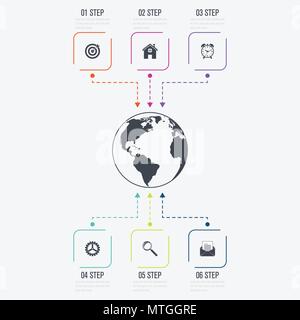 Vector illustration infographics six options. Data and information visualization. Dynamic infographics stylish geometric. element for design business  Stock Vector