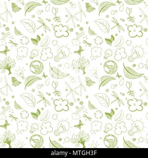 Seamless ecologic green doodles full vector illustrations Stock Vector