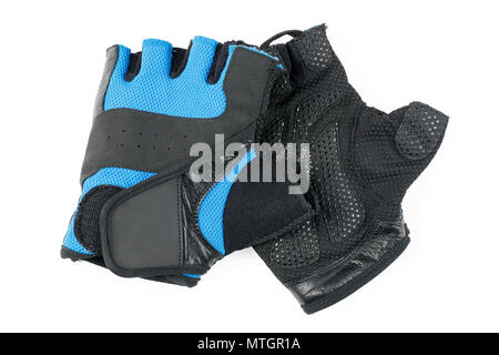 Blue and black cycling or fitness gloves isolated on white background Stock Photo