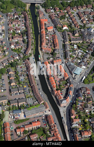 aerial view of new housing at Beckside, Beverley Beck, Beverley, East Yorkshire Stock Photo