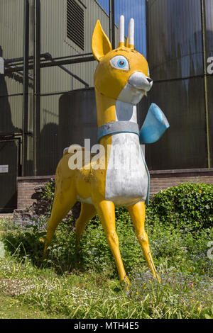 Babycham chamois trade mark mascot model, Showerings cider mill, Shepton Mallet, Somerset, England, UK Stock Photo