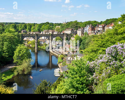 Railway Viaduct over the River Nidd in Spring at Knaresborough North Yorkshire England Stock Photo