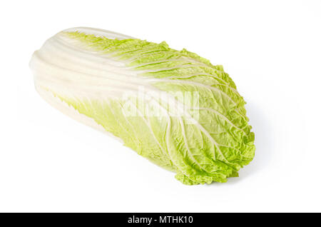 Napa cabbage front view on white background. Chinese cabbage, also called nappa and wombok. Raw, fresh, uncooked and green vegetable. Brassica rapa. Stock Photo