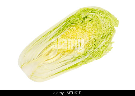 Napa cabbage half, Chinese cabbage, top view. Also nappa or wombok. Raw, fresh, uncooked and green vegetable. Brassica rapa Perkinensis Group. Photo. Stock Photo