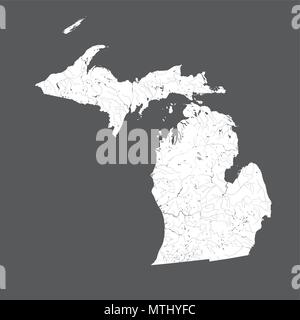 U.S. states - map of Michigan. Hand made. Rivers and lakes are shown. Please look at my other images of cartographic series - they are all very detail Stock Vector